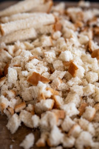 White bread torn into small pieces.