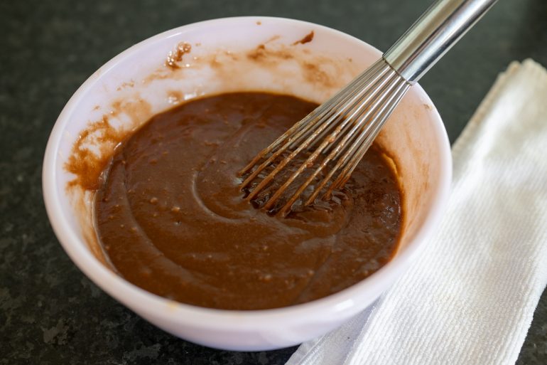 Hot mixture mixed into batter.